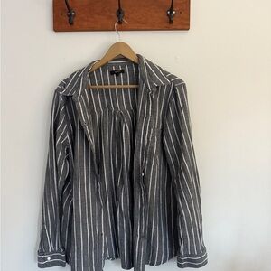 Quince 100% Organic Cotton Striped Button-Down Shirt – Charcoal/White – Size L